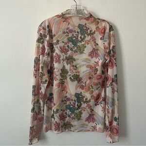 Daily Practice Anthropologie Sheer Mesh Floral Mock Neck Long Sleeve Top M